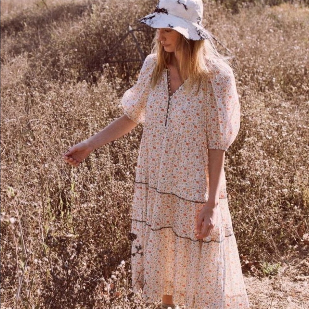 the GREAT. Cream Peach Orange Whipstitch Ravine Dress Size S